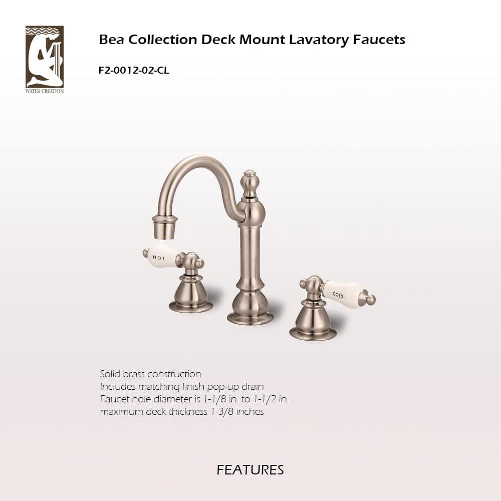 Brushed Nickel Vintage Widespread Bathroom Faucet with Porcelain Levers
