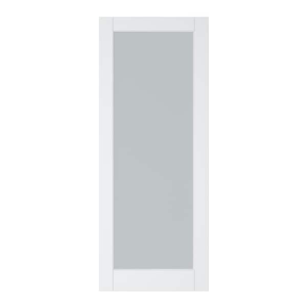 ARK DESIGN 32 in. x 80 in. White Primed 1-Tempered Frosted Glass Lite Pocket Door Slab, Standard Door, without Pocket Door Frame