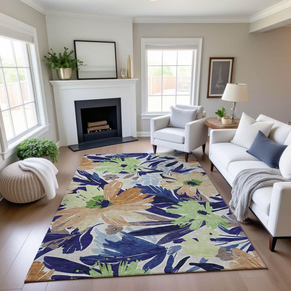 Mayfield Premium Machine Washable Abstract AMF1481 Navy 3 ft. x 4 ft. Area Rug price history on PriceWatchPro