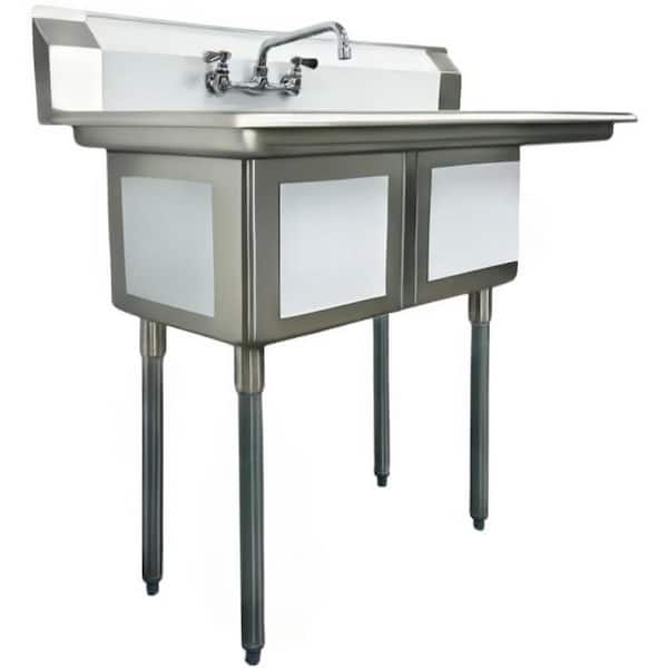 48 in. W Freestanding Stainless Steel 2-Compartment Commercial Sink EC2151215R With Faucet 18-Gauge