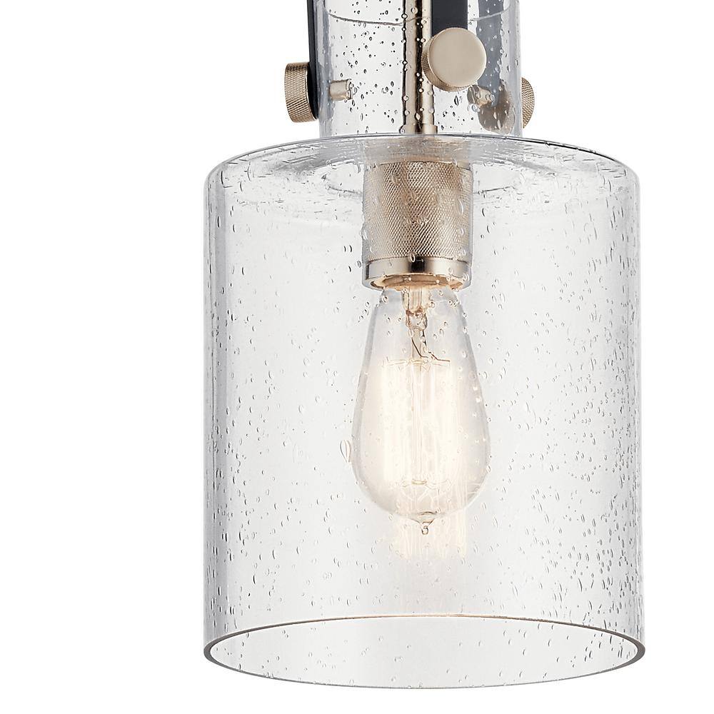 Kitner Vintage Industrial Polished Nickel Pendant with Clear Seeded Glass