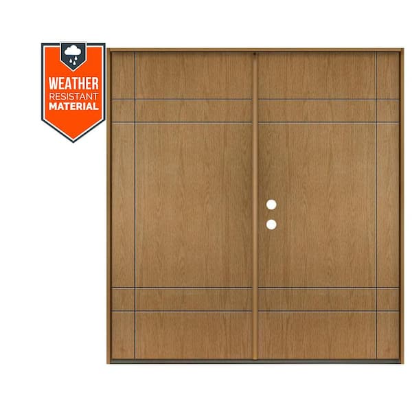 Krosswood Doors SUMMIT Modern 72 in. x 79 in. Right-Active/Inswing Solid Panel Bourbon Stain Double Fiberglass Prehung Front Door