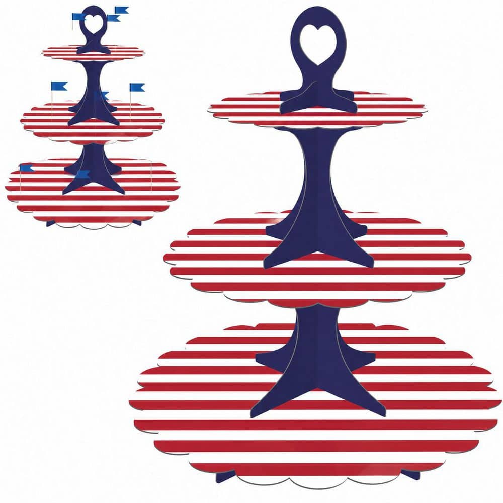 3-Tier Red White Blue Cardboard Cake Stand Set for Patriotic Holiday Dessert Displays, 2-Pack price history on PriceWatchPro