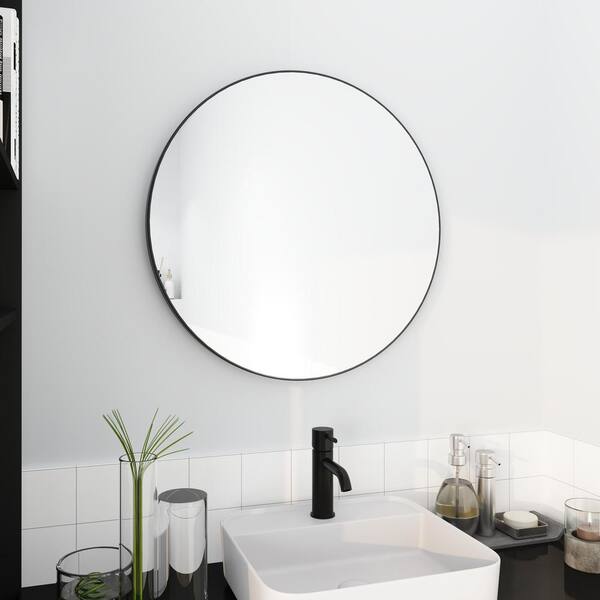 24 in. W x 24 in. H Round Aluminum Alloy Framed Wall Bathroom Vanity Mirror in Black