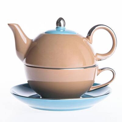 1-Piece Porcelain Teapot Brown Tea Pot Teacup and Saucer Set