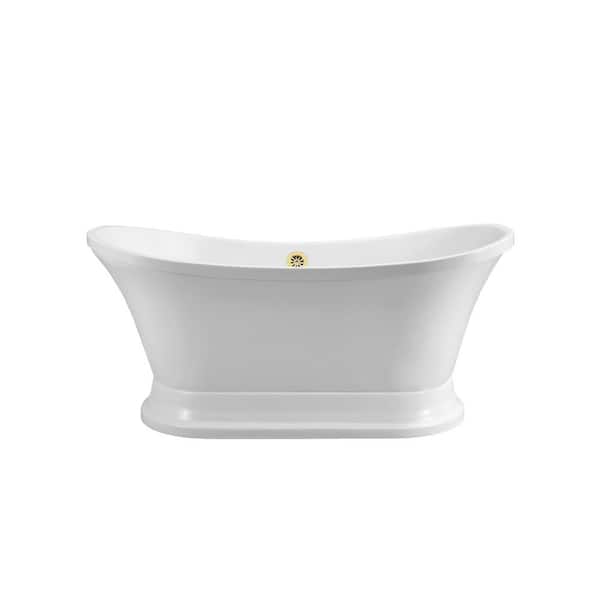Streamline 60 in. Acrylic Flatbottom Non-Whirlpool Bathtub in Glossy White with Polished Gold Drain and Overflow Cover
