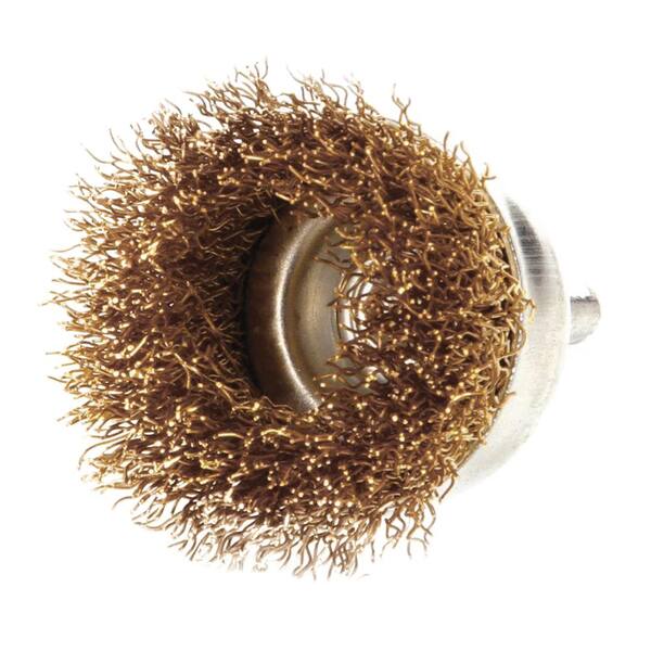 Robtec 4 in. x 1/2 in. Arbor Crimped Brass Coated Steel Wire Wheel Brush
