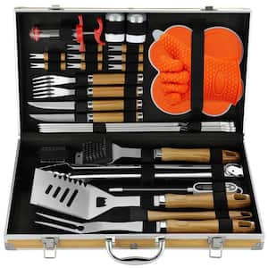 Unique Brown 30-Pieces Stainless Steel Utensil Outdoor Kitchen Accessories with Case