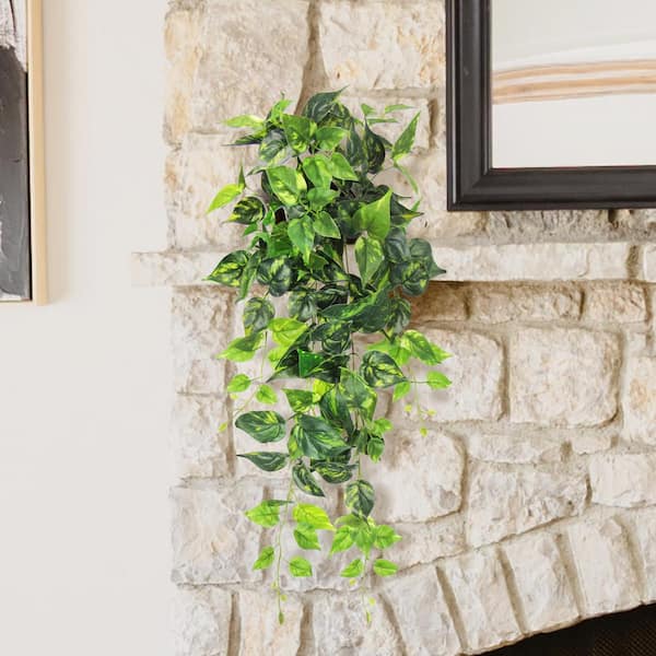 LIVING LUXURY 32 in. Artificial Pothos Ivy Leaf Vine Hanging Plant Greenery Foliage Bush