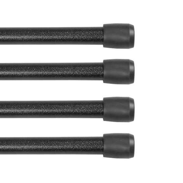Kenney Fast Fit No Tools 18 in. - 28 in. Adjustable Spring Tension Curtain Rod, 7/16 in. Dia. in Black, Set of 4