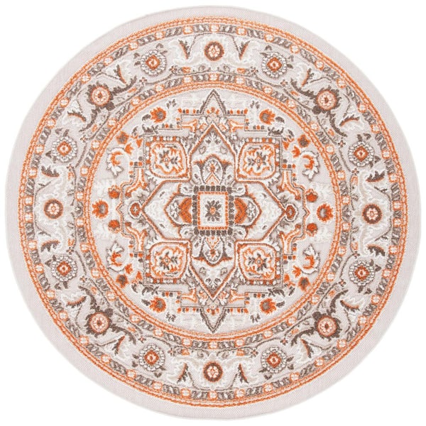 SAFAVIEH Cabana Beige/Orange 4 ft. x 4 ft. Border Medallion Floral Indoor/Outdoor Patio  Round Area Rug