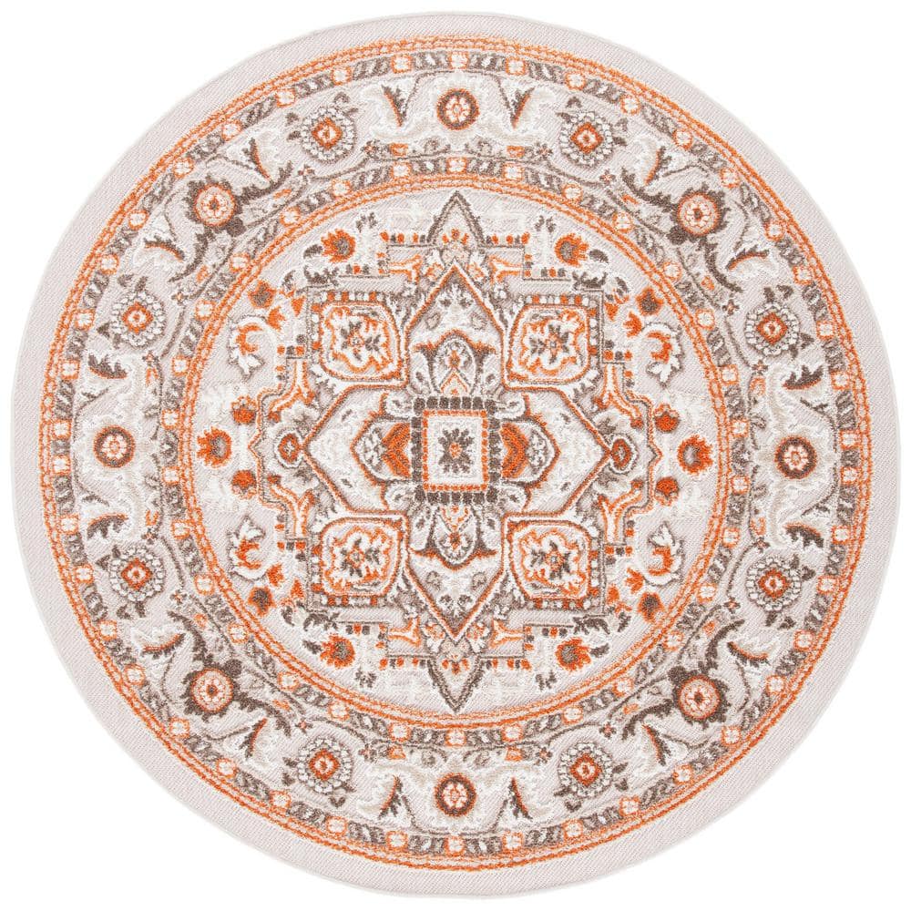 Cabana Beige/Orange 8 ft. x 8 ft. Border Medallion Floral Indoor/Outdoor Patio  Round Area Rug price history on PriceWatchPro