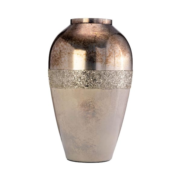 17 in. Gold Glass Round Metallic Decorative Vase
