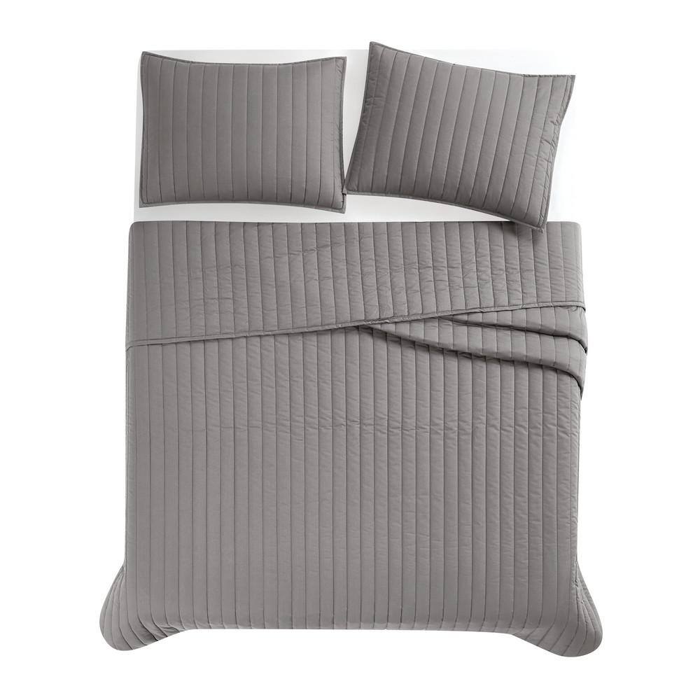 Gray Full Cotton Percale Quilt Set with Polyfill