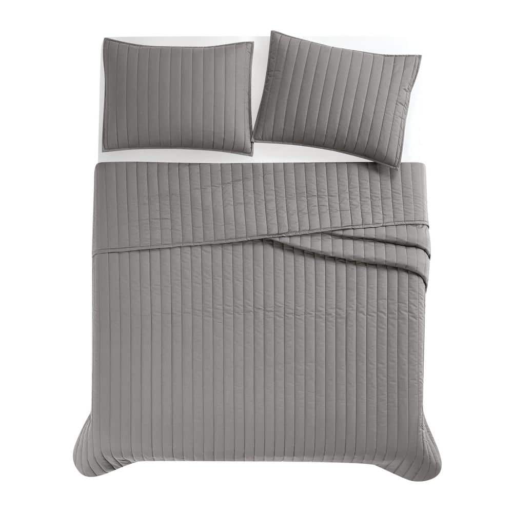 Gray King Cotton Percale Quilt Set with Shams