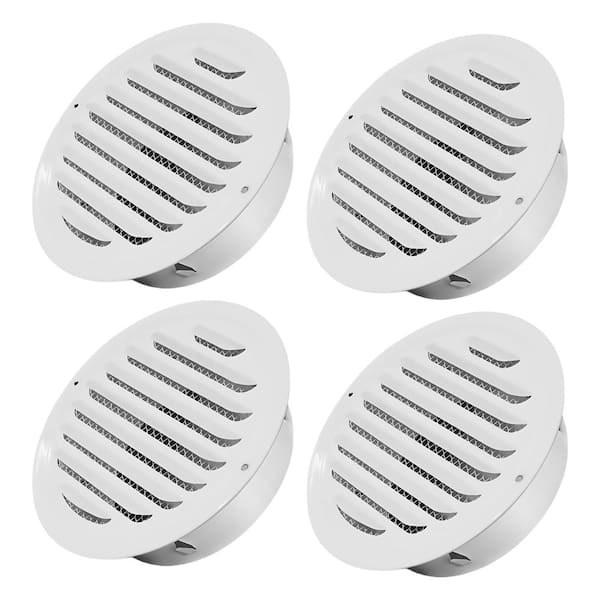 4 in Round Soffit Vent White Stainless Steel Wall Ceiling Vent Cover with Mesh Screen for Bathroom Dryer Attic 4 Pack