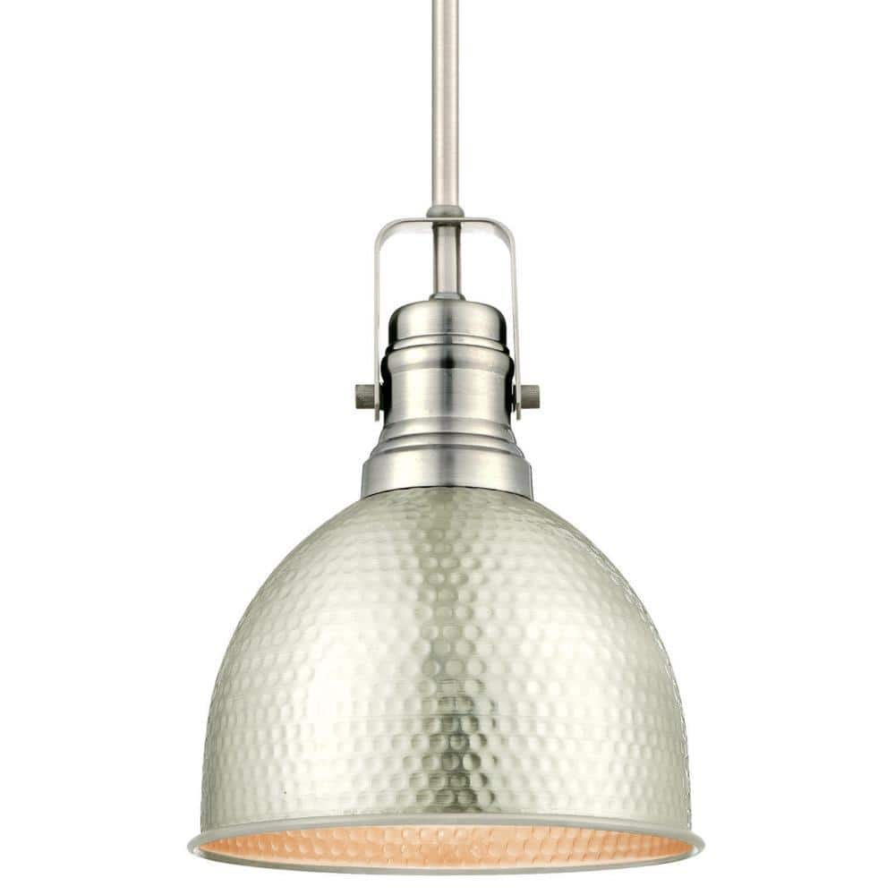 Brushed Nickel Mini Pendant Light with Hammered Dome Shade