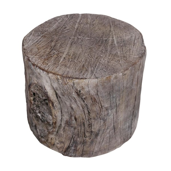 9.5 in. Classic Brown Round Cement End Table with Tree Stump Design