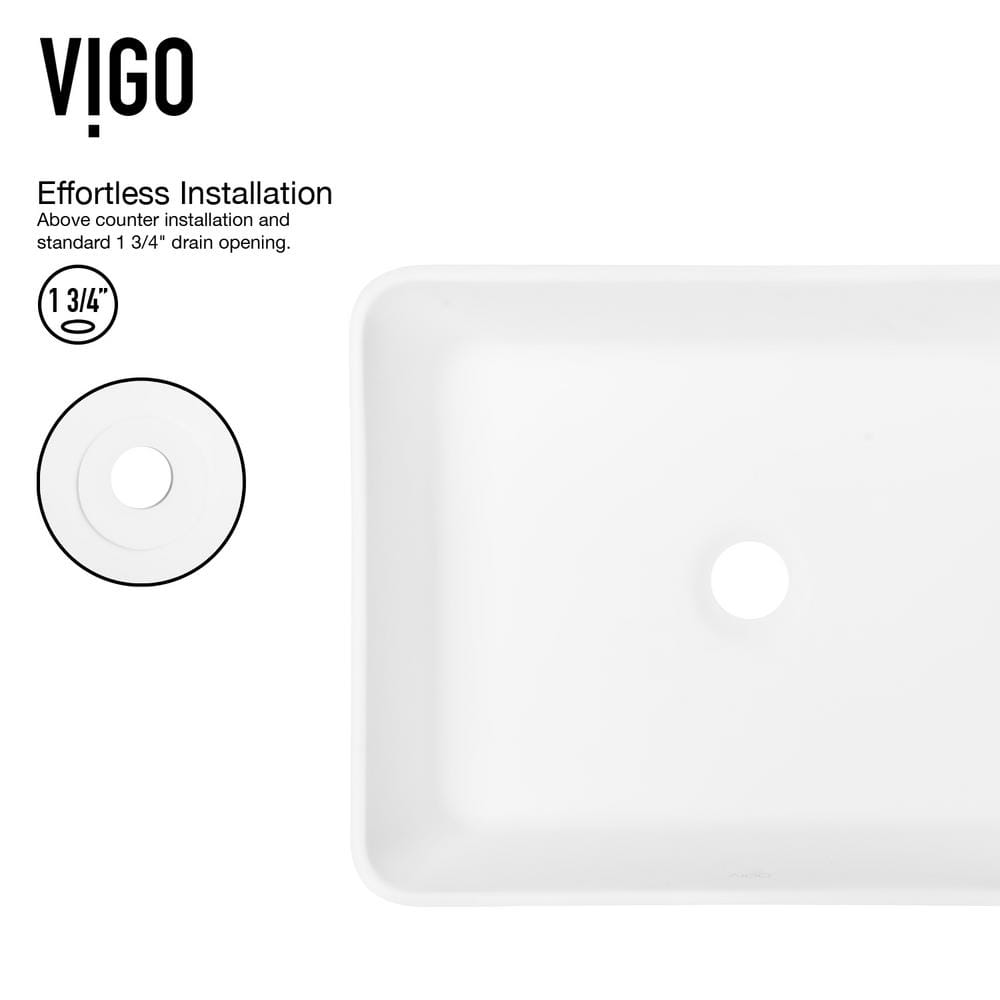 White Stone Rectangular Vessel Sink with Brushed Nickel Faucet