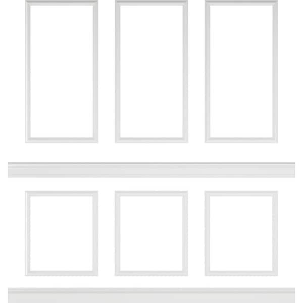 Ekena Millwork 94 1/2 in. (Adjustable 108 in. to 132 in.) 70 sq. ft. Polyurethane Ashford Square Panel Stacked Wall Wainscot Kit Primed