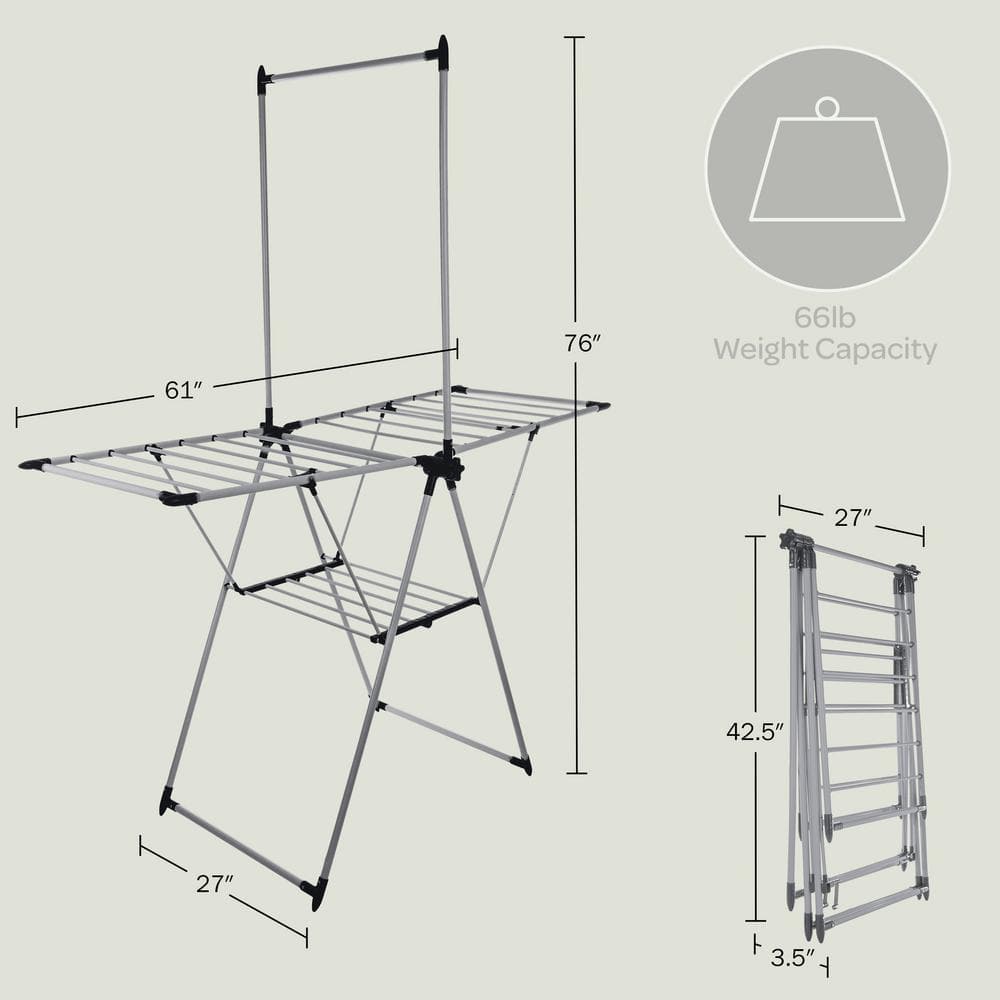 Platinum Foldable Clothes Drying Rack with 24 Rails and Hanging Bar
