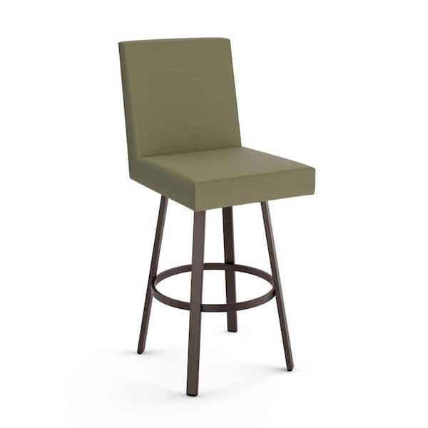 Amisco Hartman 30.5 in. Khaki Green Fabric/Dark Brown Metal Bar Stool