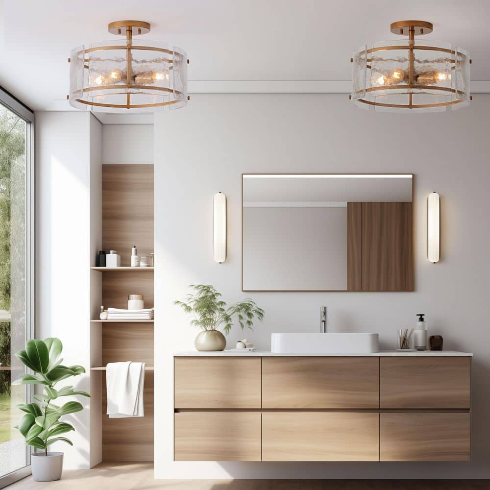 Elvira 16 in. in Diameter Brushed Brass 4-Light Water Textured Glass Drum Flush Mount price history on PriceWatchPro