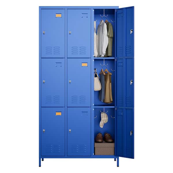 35.43 in. W x 72 in. H x 15.7 in. D Lockable Freestanding Cabinets with 9-Door for School, Gym and Home in Blue