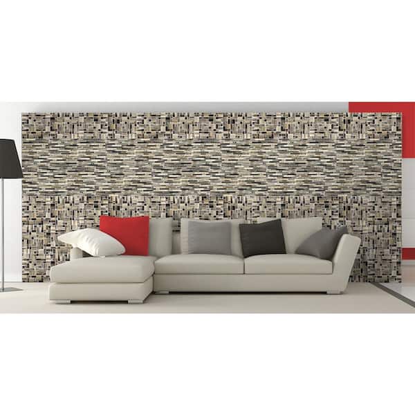 Handicraft II Black Sea Black Linear Mosaic 3 in. x 3 in. in. Glossy Glass Wall and Pool Tile Sample