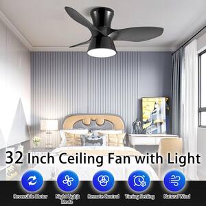 32 in. LED Indoor Black Flush Mount Ceiling Fan with Light and Remote