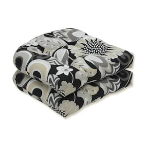 Floral 19 in. x 19 in. Outdoor Dining Chair Cushion in Black/White (Set of 2)