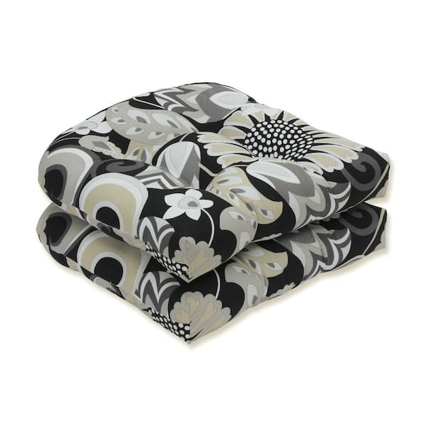 Pillow Perfect Floral 19 in. x 19 in. Outdoor Dining Chair Cushion in Black/White (Set of 2)