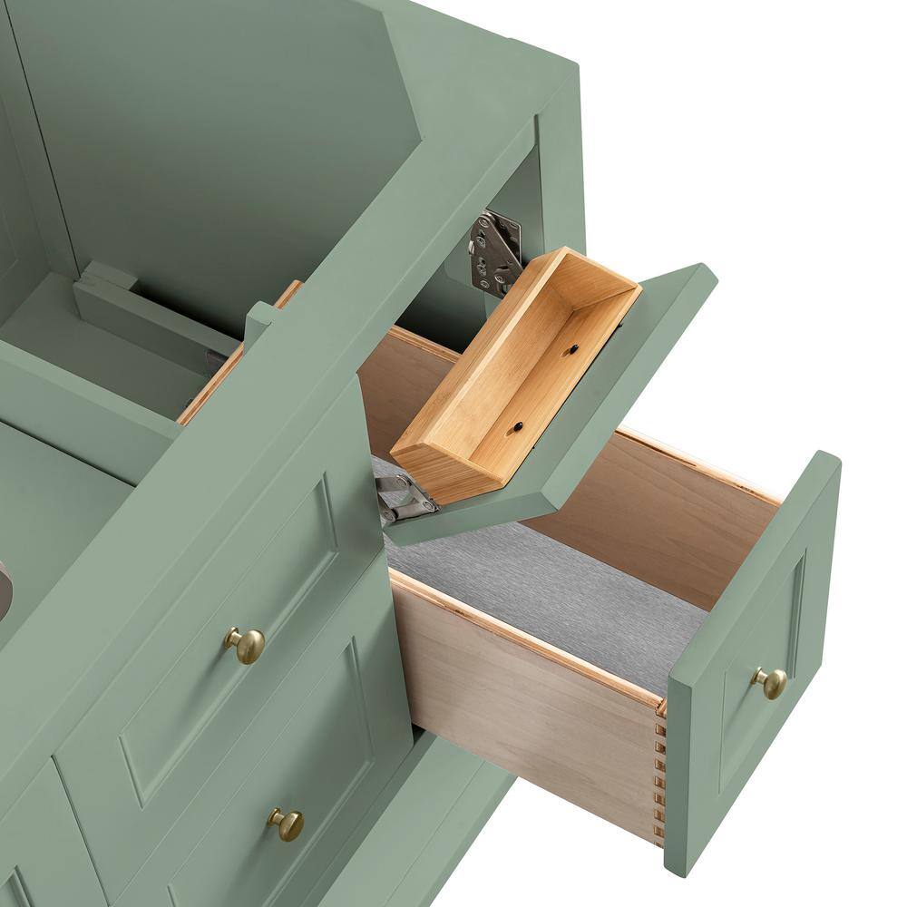 Smokey Celadon Green Solid Wood Single Vanity Base with Brass Knobs