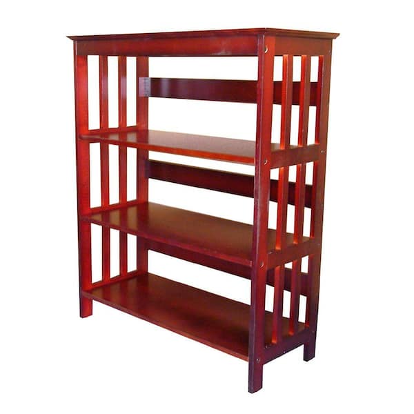 ORE INTERNATIONAL 36 in. Cherry Wood 3-shelf Etagere Bookcase with Open Back