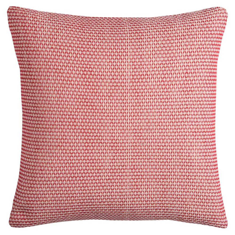 Red/Ivory Geometric Woven Pattern Cotton Poly Filled 22 in. x 22 in. Decora