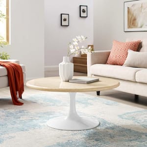 Lippa 36 in. in White Travertine Round Wood Artificial Travertine Coffee Table