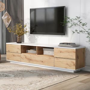 71 in. Multi-Functional Storage Natural TV Stand Media Console Cabinet with Door Rebound Device for TVs up to 80 in.
