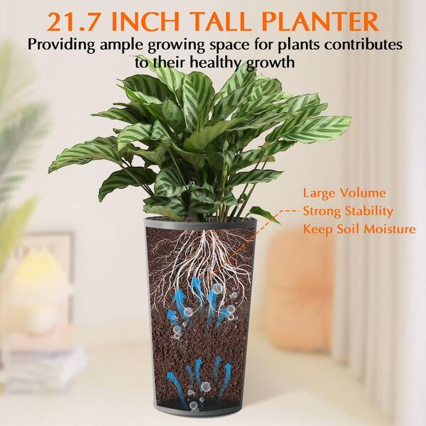 Noble House Junia Modern Large 21.7 in. Tall Grey Matte Plastic Round Patio Outdoor Planters (2-Pack)