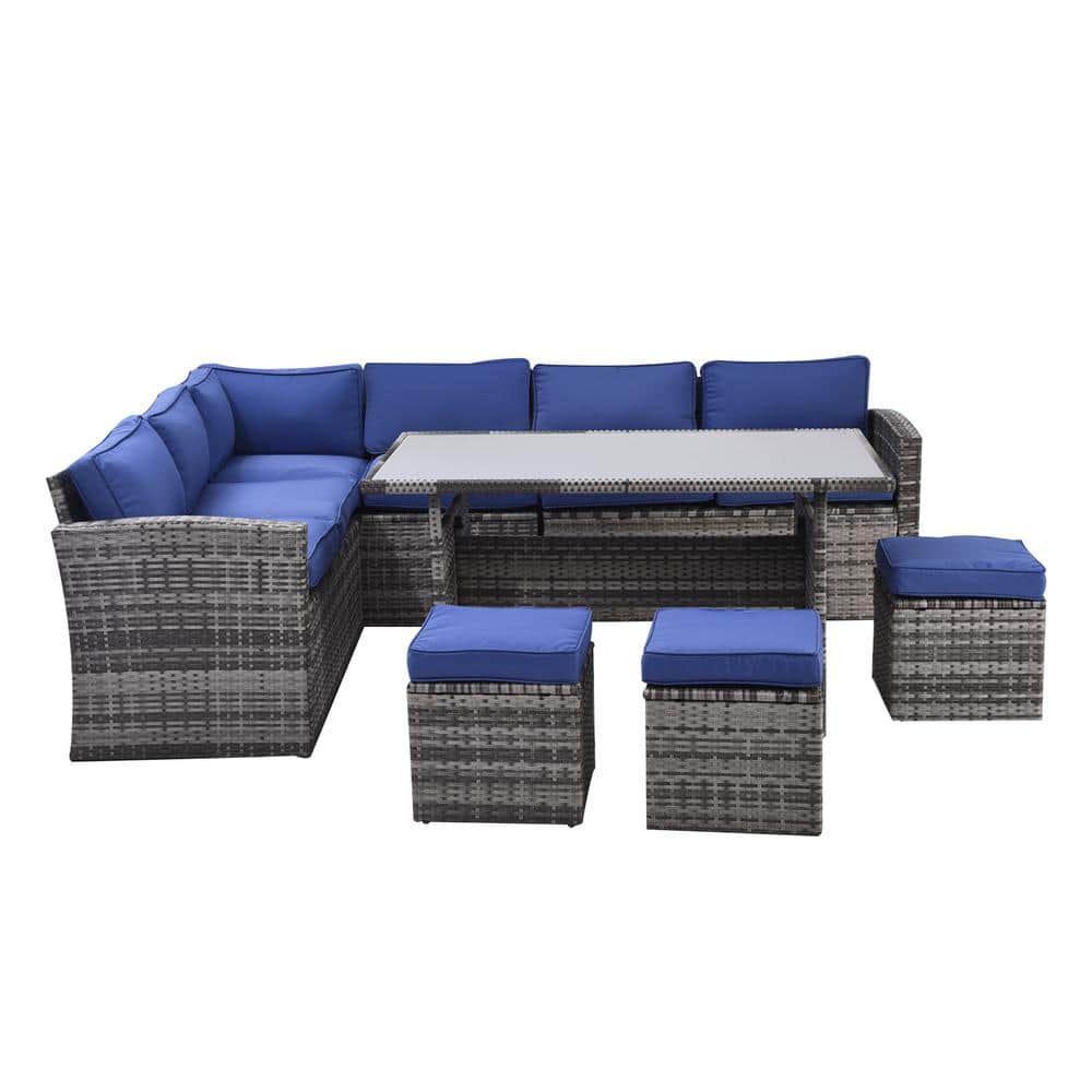 7-Pieces Wicker All Weather Patio Conversation Set Outdoor Sectional Sofa W