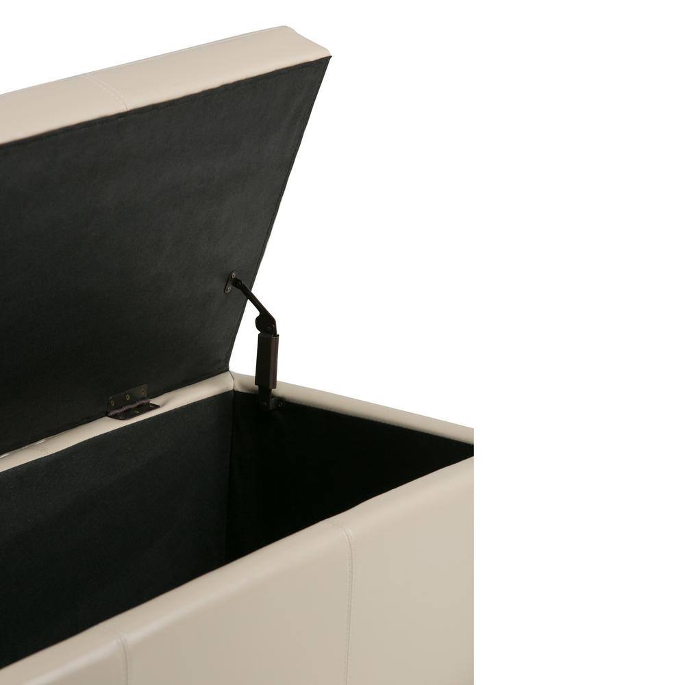 Satin Cream Vegan Faux Leather 48" Rectangular Storage Ottoman