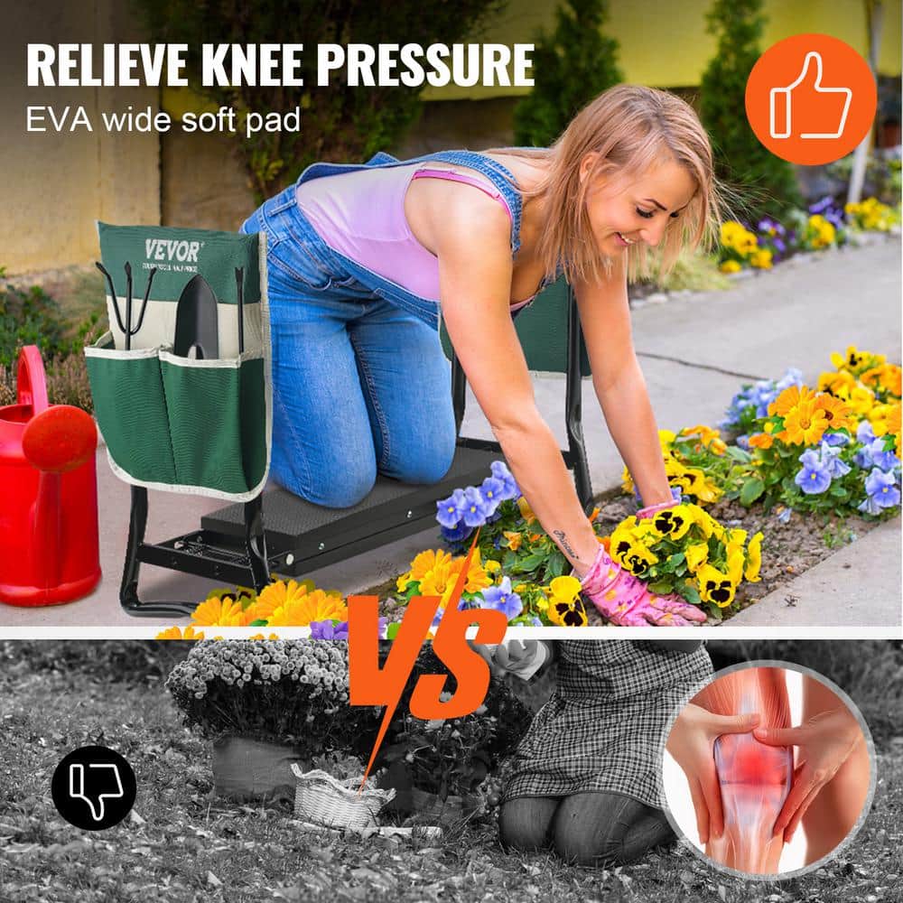 Green and Black Foldable Garden Kneeler and Seat with Tool Bag