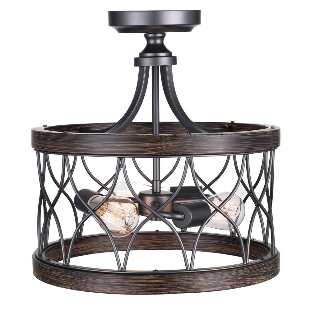 16" Gunmetal LED Drum Cage Semi-Flush Ceiling Light
