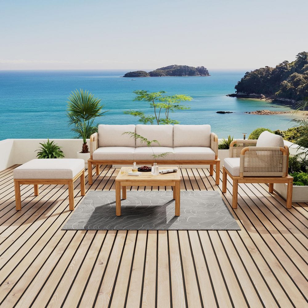 4-Piece Wood Outdoor Patio Conversation Set with Coffee Table and Cushions price history on PriceWatchPro