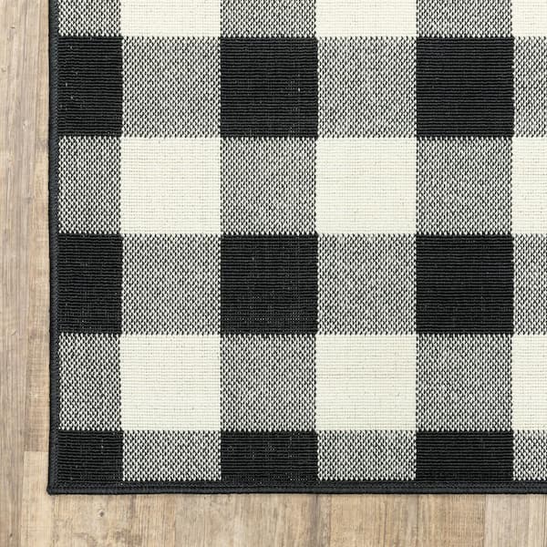 Smile: Farmhouse Buffalo Check Plaid Rug: 36x48 Large Black