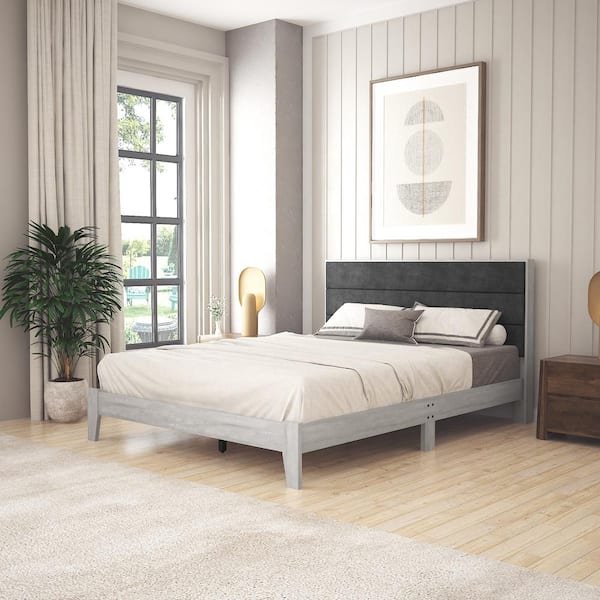 GALANO Hamsper Dusty Gray Oak Upholstered Queen Platform Bed With Headboard SH VGF1190DIUSA