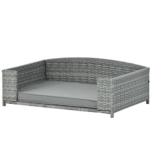 Any Medium Dark Gray PE Rattan, Iron and Waterproof Fabric Dog Bed with Cushion