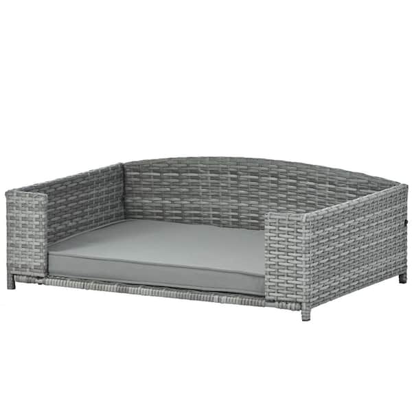 Miscool Any Medium Dark Gray PE Rattan, Iron and Waterproof Fabric Dog Bed with Cushion