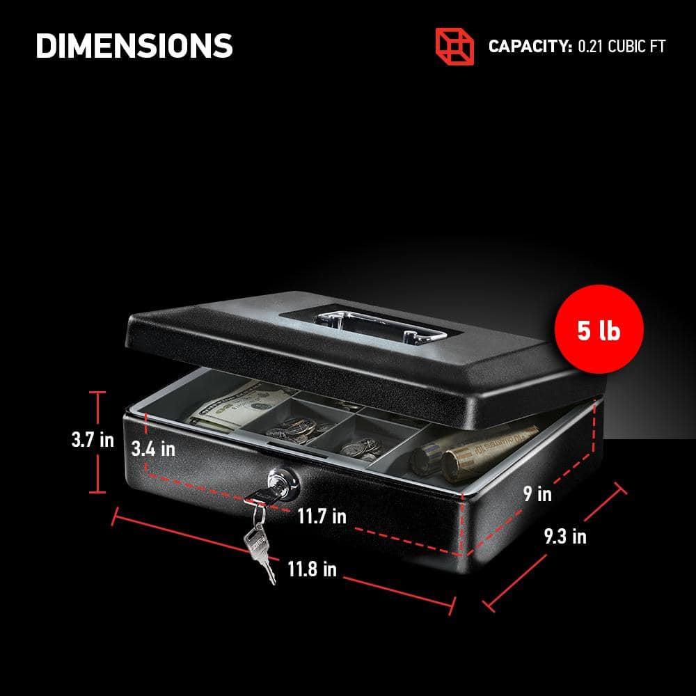 Compact Steel Cash Safe with Key Lock and Foldable Handle