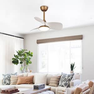 28 in. Indoor/Outdoor Brass Gold Reversible DC Motor Integrated LED Ceiling Fan with Remote and 3-White Blades