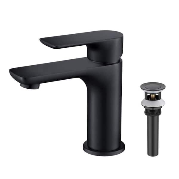 Single Hole Tender Single Handle Bathroom Vanity Sink Faucet with Pop Up Drain in Matte Black